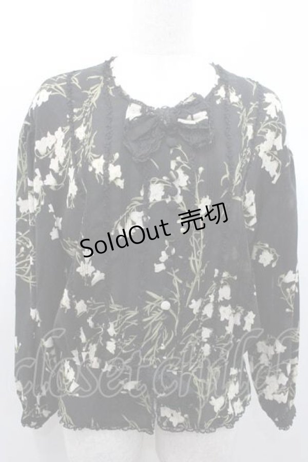 画像1: INGEBORG / 百合柄2つリボン長袖シアーブラウス  ブラック I-26-01-10-030-LO-BL-SA-ZI (1)