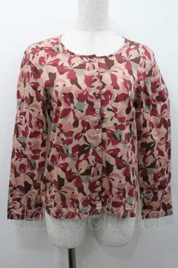 画像1: INGEBORG / リボンカモフラージュ柄カーディガン L ピンク I-26-01-10-031-LO-TO-SA-ZI (1)