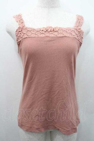 画像: INGEBORG / 肩紐レース&モチーフ付キャミソール 11号 ピンク I-26-01-10-033-LO-TO-SA-ZI