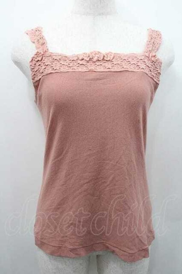 画像1: INGEBORG / 肩紐レース&モチーフ付キャミソール 11号 ピンク I-26-01-10-033-LO-TO-SA-ZI (1)