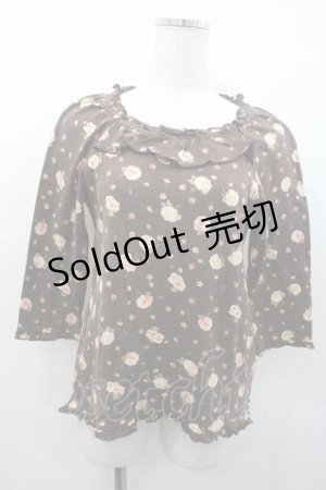 画像: PINK HOUSE / 薔薇柄胸元ハシゴレース五分袖トップス L ブラウン I-26-01-10-034-LO-TO-SA-ZI