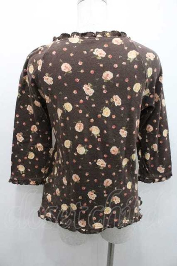 画像2: PINK HOUSE / 薔薇柄胸元ハシゴレース五分袖トップス L ブラウン I-26-01-10-034-LO-TO-SA-ZI (2)