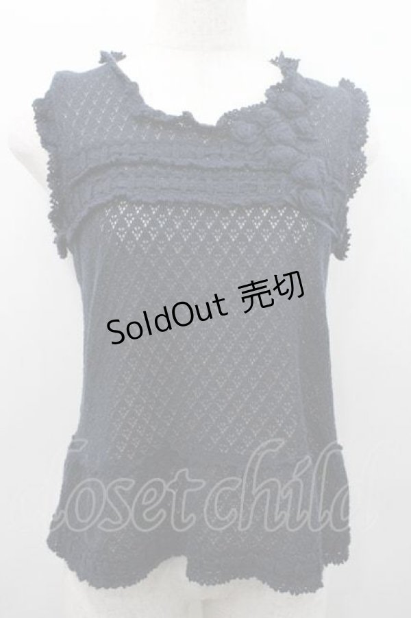 画像1: INGEBORG / モチーフ付きニットタンクトップ L ネイビー I-26-01-10-036-LO-TO-SA-ZI (1)