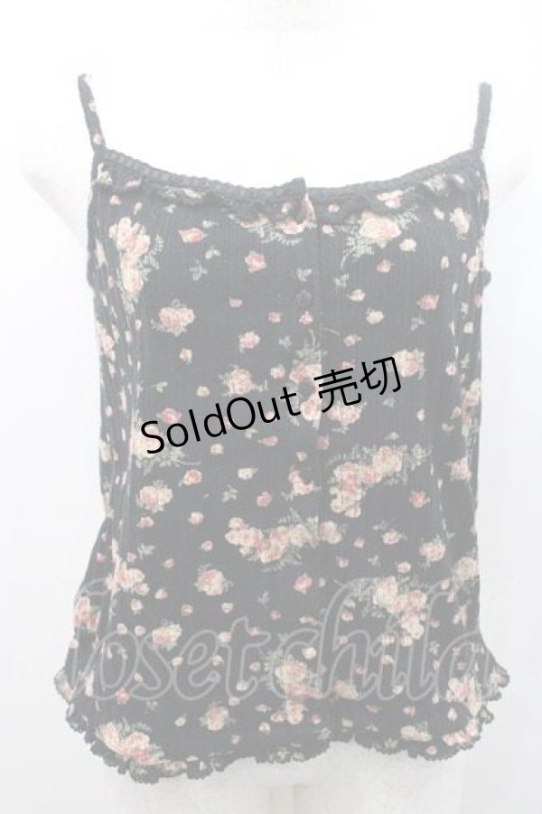 画像1: PINK HOUSE / 花柄前開きキャミソール L ブラック I-26-01-10-037-LO-TO-SA-ZI (1)