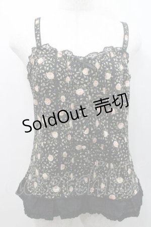 画像: PINK HOUSE / 薔薇柄前開きキャミソール L ブラック I-26-01-10-038-LO-TO-SA-ZI