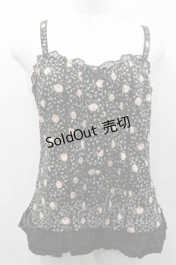 画像1: PINK HOUSE / 薔薇柄前開きキャミソール L ブラック I-26-01-10-038-LO-TO-SA-ZI (1)