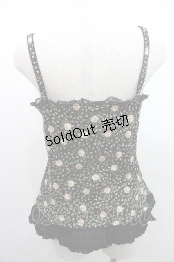 画像2: PINK HOUSE / 薔薇柄前開きキャミソール L ブラック I-26-01-10-038-LO-TO-SA-ZI (2)