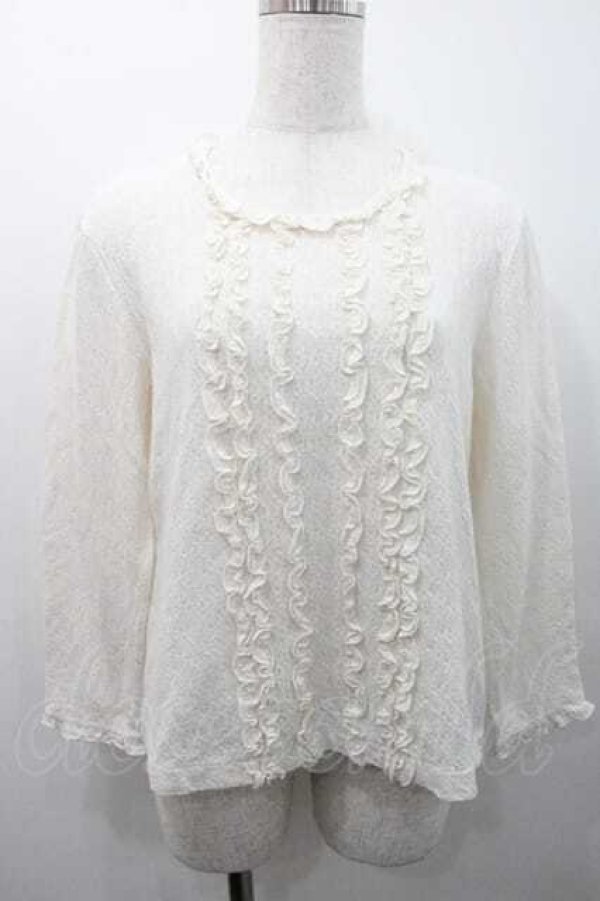 画像1: INGEBORG / 縦フリル長袖トップス M アイボリー I-26-01-10-040-LO-TO-SA-ZI (1)