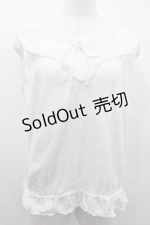 画像: PINK HOUSE / 胸元切替&縦ピンタックノースリーブトップス L ホワイト I-26-01-10-043-LO-TO-SA-ZI