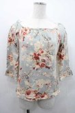 画像1: INGEBORG / 花柄リボン結び五分袖トップス M サックス I-26-01-10-045-LO-TO-SA-ZI (1)