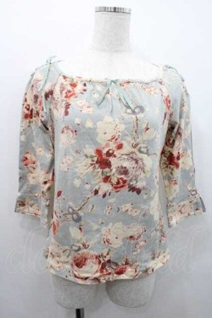 画像: INGEBORG / 花柄リボン結び五分袖トップス M サックス I-26-01-10-045-LO-TO-SA-ZI