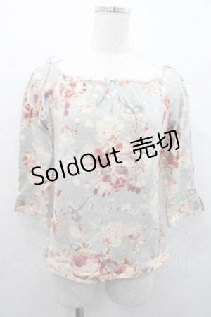 画像: INGEBORG / 花柄リボン結び五分袖トップス M サックス I-26-01-10-045-LO-TO-SA-ZI