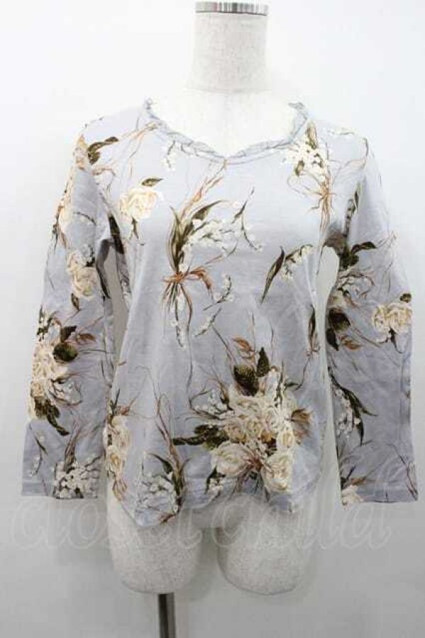 画像1: INGEBORG / 鈴蘭ブーケ柄長袖トップス M サックス I-26-01-10-046-LO-TO-SA-ZI (1)