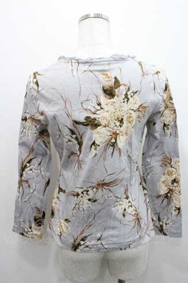 画像2: INGEBORG / 鈴蘭ブーケ柄長袖トップス M サックス I-26-01-10-046-LO-TO-SA-ZI (2)
