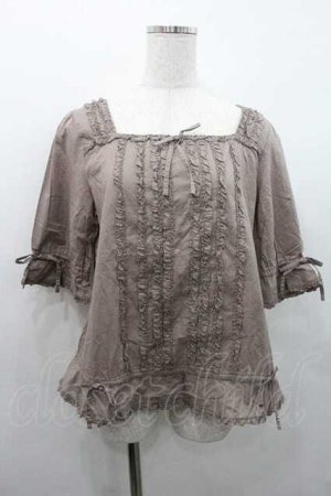 画像: INGEBORG / 縦フリルスクウェアネック五分袖ブラウス M グレージュ I-26-01-10-048-LO-BL-SA-ZI