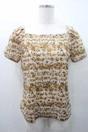 画像: INGEBORG / 花ストライプ柄リボン結びトップス L ベージュ I-26-01-10-050-LO-TO-SA-ZI