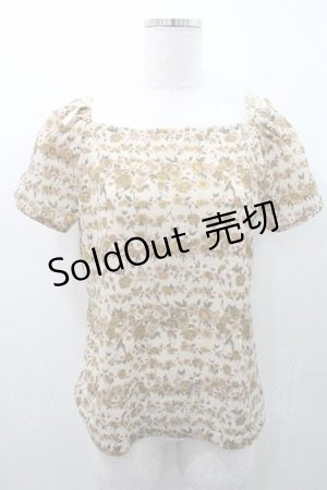 画像: INGEBORG / 花ストライプ柄リボン結びトップス L ベージュ I-26-01-10-050-LO-TO-SA-ZI