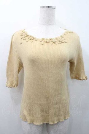 画像: INGEBORG / モチーフ付き五分袖ニットトップス M イエロー I-26-01-10-051-LO-TO-SA-ZI