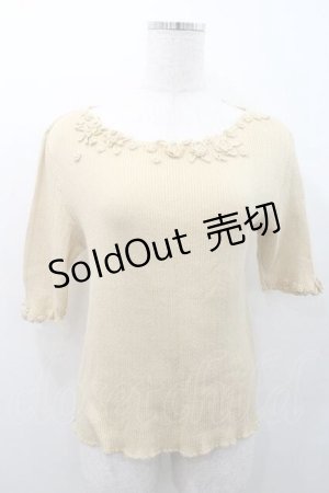 画像: INGEBORG / モチーフ付き五分袖ニットトップス M イエロー I-26-01-10-051-LO-TO-SA-ZI