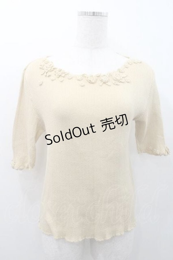 画像1: INGEBORG / モチーフ付き五分袖ニットトップス M イエロー I-26-01-10-051-LO-TO-SA-ZI (1)