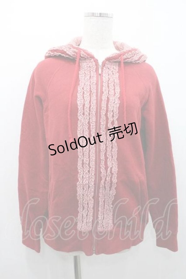 画像1: PINK HOUSE / ギンガムピコフリルパーカー  赤 I-26-01-10-052-LO-TO-SA-ZI (1)