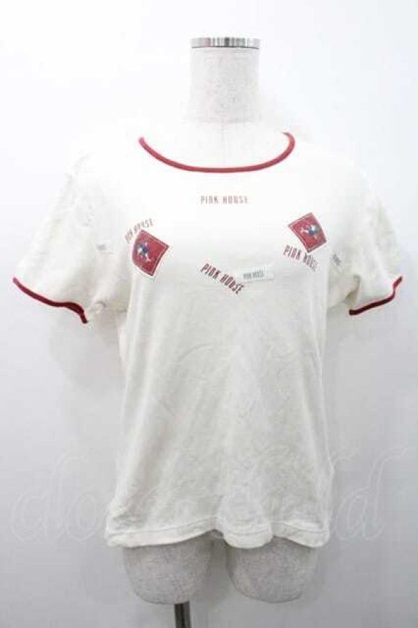 画像1: PINK HOUSE / いるかワッペン半袖カットソー L アイボリーＸ赤 I-26-01-10-054-LO-TO-SA-ZI (1)