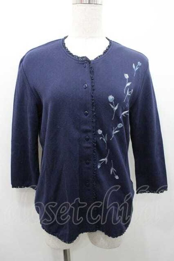 画像1: PINK HOUSE / チューリップ刺繍カットソーカーディガン L ネイビー I-26-01-10-056-LO-TO-SA-ZI (1)