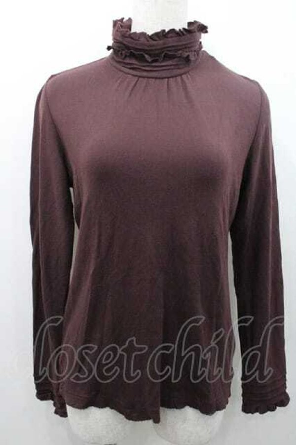 画像1: PINK HOUSE / ピンタック&ピコフリルハイネックカットソー M ブラウン I-26-01-10-057-LO-TO-SA-ZI (1)