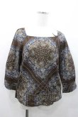 画像1: INGEBORG / スカーフパッチワーク柄スクエアネックブラウス M ブラウン I-26-01-10-058-LO-BL-SA-ZI (1)