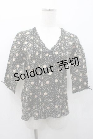 画像: PINK HOUSE / 薔薇柄Vネック五分袖カットソーカーディガン L ブラック I-26-01-10-060-LO-TO-SA-ZI