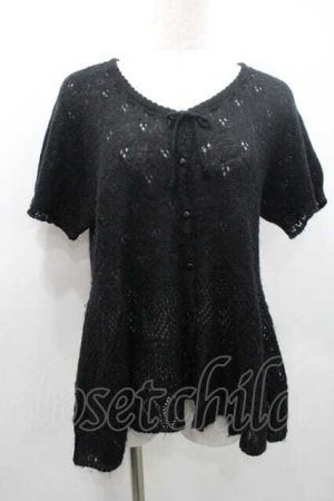 画像: PINK HOUSE / 半袖ニットカーディガン  ブラック I-26-01-10-062-LO-TO-SA-ZI