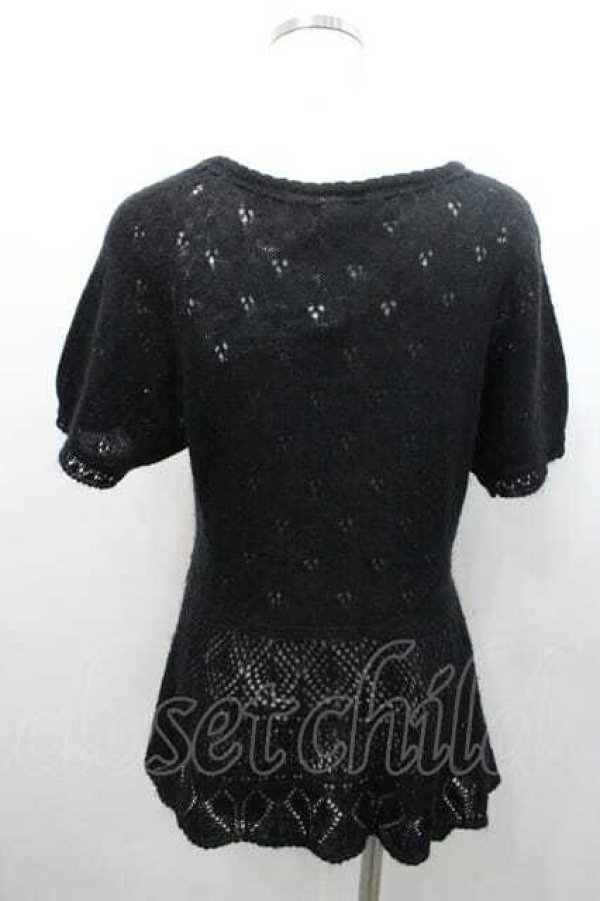 画像2: PINK HOUSE / 半袖ニットカーディガン  ブラック I-26-01-10-062-LO-TO-SA-ZI (2)