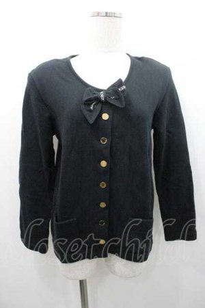 画像: INGEBORG / リボン&金ボタンスウェットカーディガン  ブラック I-26-01-10-063-LO-TO-SA-ZI