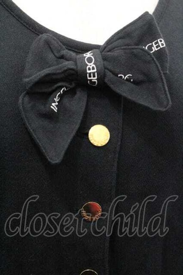 画像3: INGEBORG / リボン&金ボタンスウェットカーディガン  ブラック I-26-01-10-063-LO-TO-SA-ZI (3)