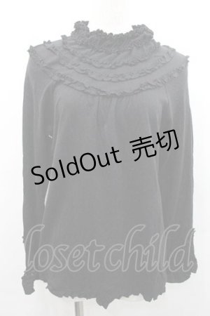 画像: PINK HOUSE / ハイネックフリル長袖カットソー  黒 I-26-01-10-067-LO-TO-SA-ZI