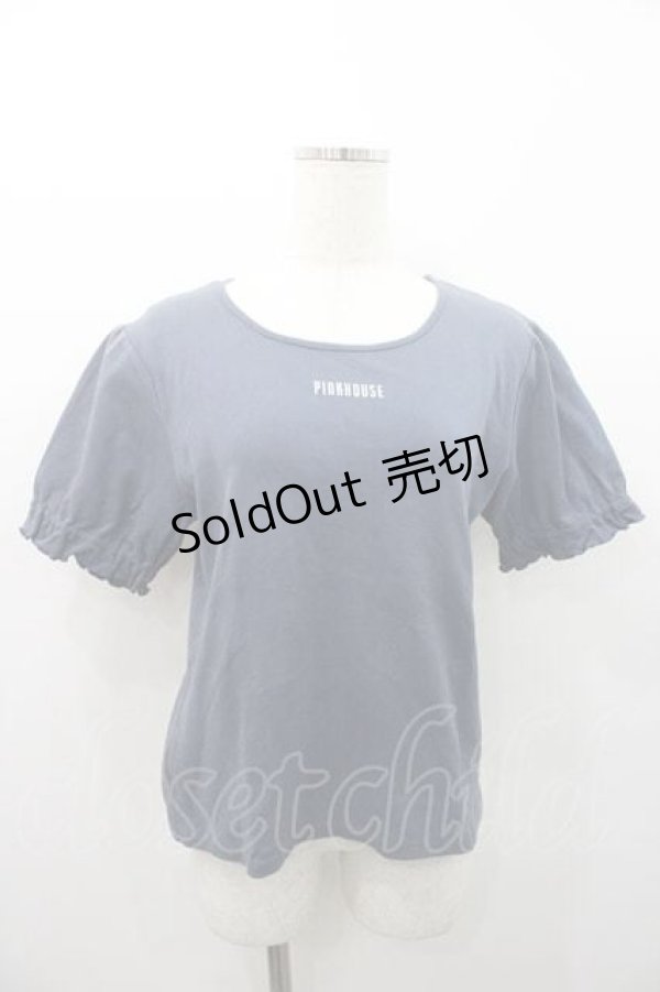画像1: PINK HOUSE / ロゴ入りパフスリーブカットソー  グレーＸ白 I-26-01-10-068-LO-TO-SA-ZI (1)