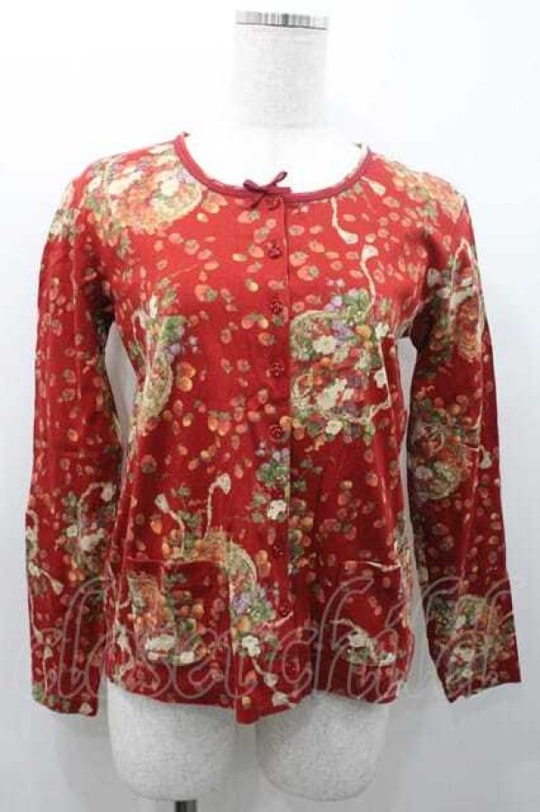 画像1: PINK HOUSE / いちごバスケット柄カットカーディガン  赤 I-26-01-10-071-LO-TO-SA-ZI (1)