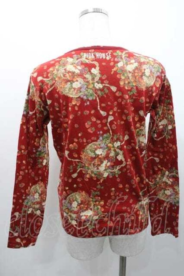 画像2: PINK HOUSE / いちごバスケット柄カットカーディガン  赤 I-26-01-10-071-LO-TO-SA-ZI (2)