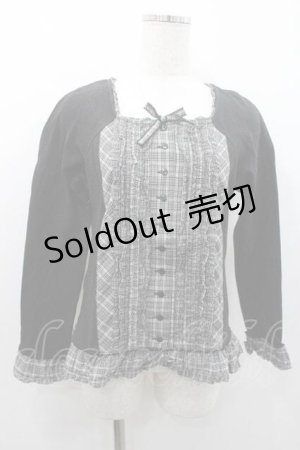 画像: PINK HOUSE / ラグランスリーブフリルカットソー  黒Ｘチェック I-26-01-10-072-LO-TO-SA-ZI