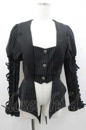 画像: Chalmiere / ストライプレースアップジャケット M ブラック I-26-01-10-073-0-JA-SA-ZI