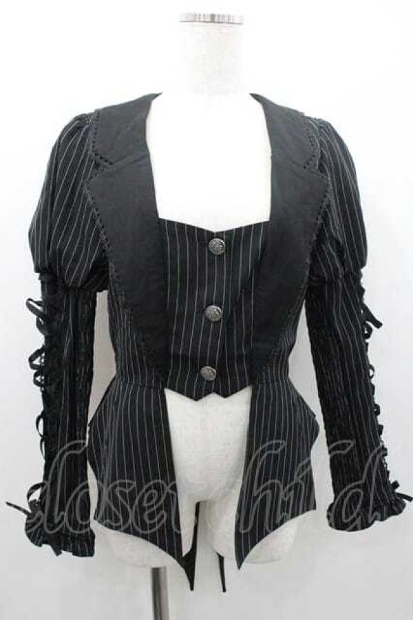 画像1: Chalmiere / ストライプレースアップジャケット M ブラック I-26-01-10-073-0-JA-SA-ZI (1)