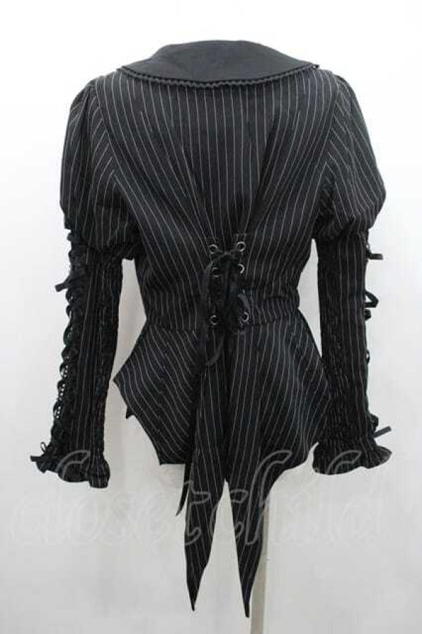 画像2: Chalmiere / ストライプレースアップジャケット M ブラック I-26-01-10-073-0-JA-SA-ZI (2)