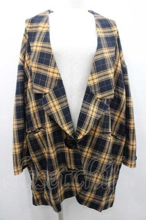 画像: HEIHEI / タータンチェックロングジャケット  ベージュｘ黒チェック I-26-01-10-076-PU-JA-SA-ZI