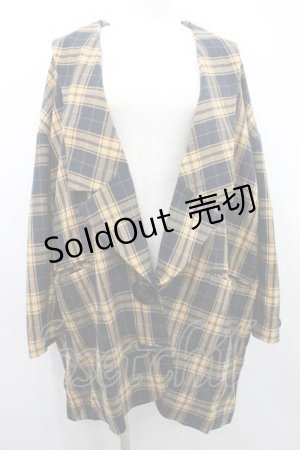 画像: HEIHEI / タータンチェックロングジャケット  ベージュｘ黒チェック I-26-01-10-076-PU-JA-SA-ZI