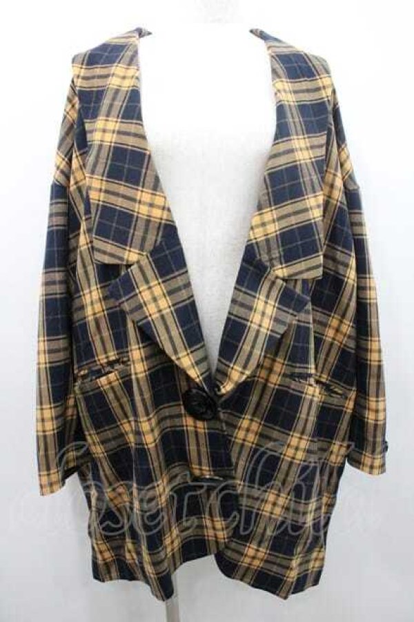 画像1: HEIHEI / タータンチェックロングジャケット  ベージュｘ黒チェック I-26-01-10-076-PU-JA-SA-ZI (1)