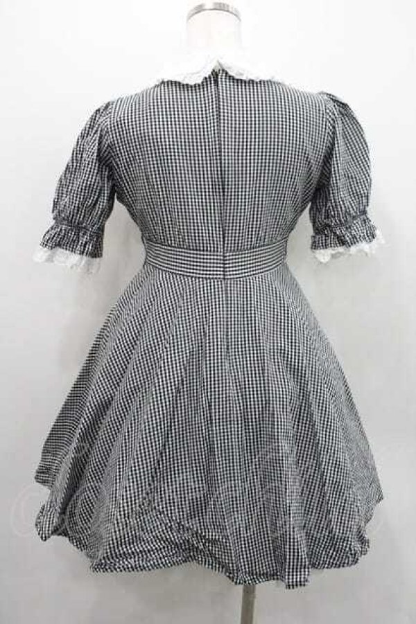 画像2: evelyn / コットンレース丸襟ギンガムワンピース  黒Ｘ白チェック I-26-01-10-082-LO-OP-SA-ZI (2)