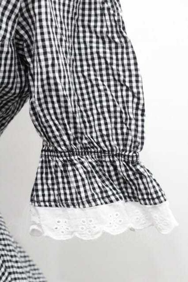 画像3: evelyn / コットンレース丸襟ギンガムワンピース  黒Ｘ白チェック I-26-01-10-082-LO-OP-SA-ZI (3)