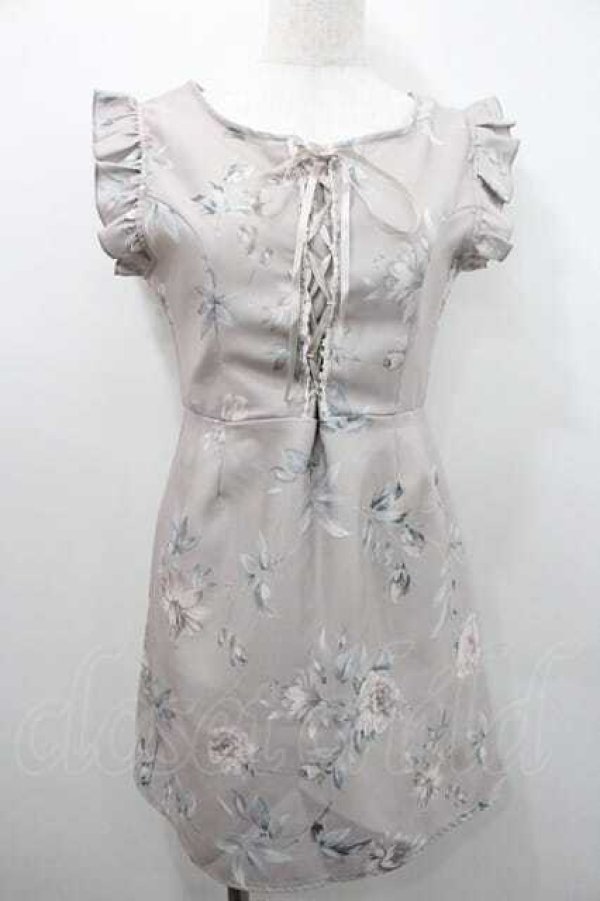 画像1: evelyn / フラワープリント編み上げリボンノースリーブワンピース  ピンクベージュ I-26-01-10-083-LO-OP-SA-ZI (1)