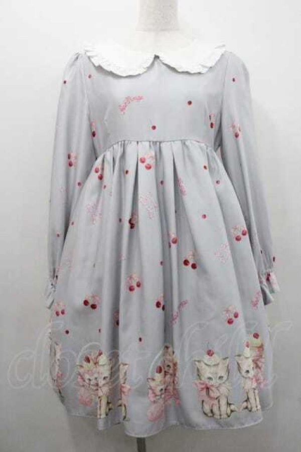 画像1: Ank Rouge / MAKIコラボねこ柄ワンピース  サックス I-26-01-10-086-CA-OP-SA-ZI (1)