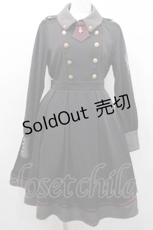 画像: Amavel / Histoire Epeistミリタリーワンピース  黒Ｘボルドー I-26-01-10-091-CA-OP-SA-ZI